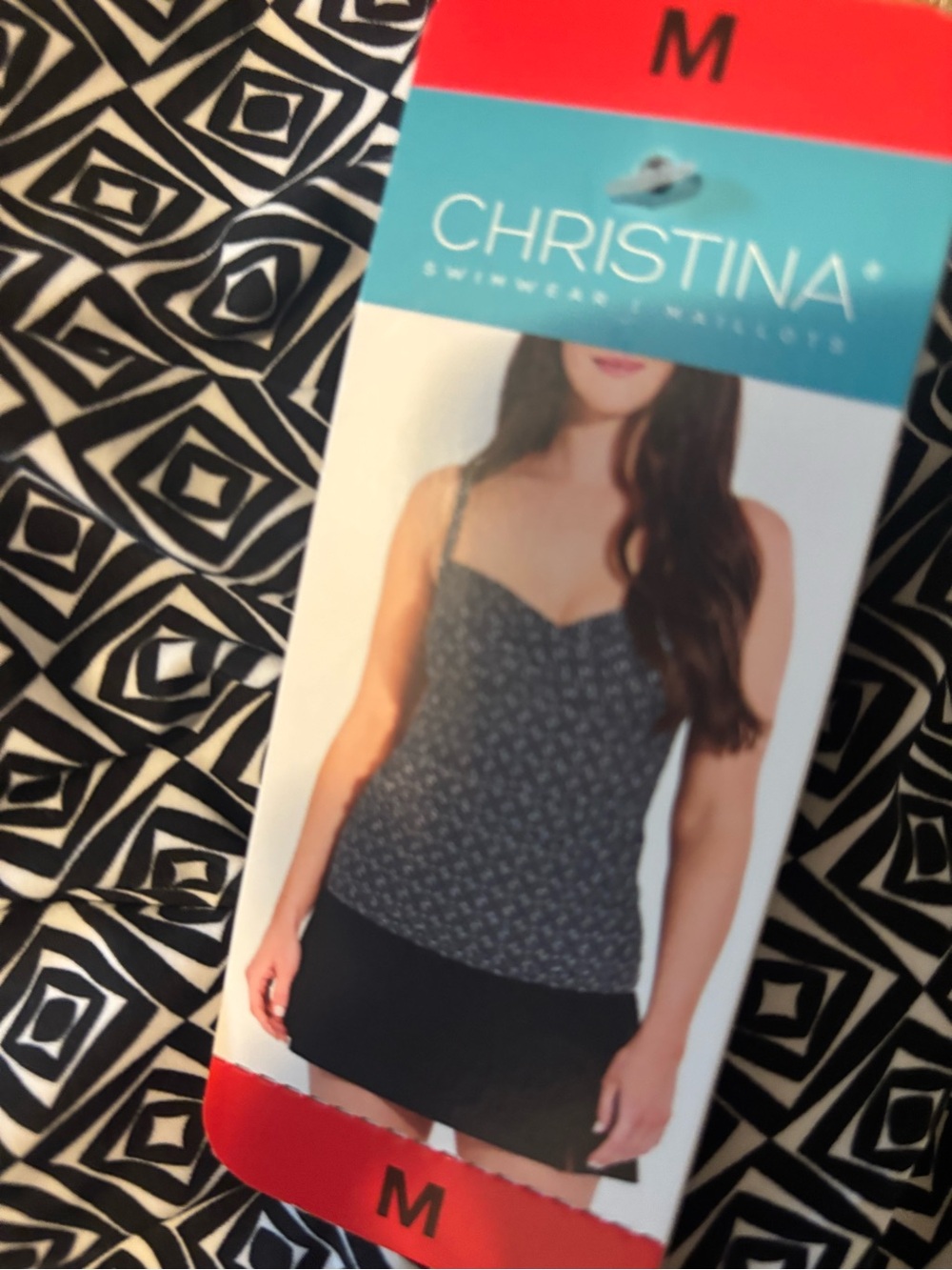 Christina Black Printed swim top Tank with Adjustable Straps